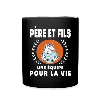 Father Son Unicorn Vintage Retro Gift Dad - Full Colour Mug - black - Front