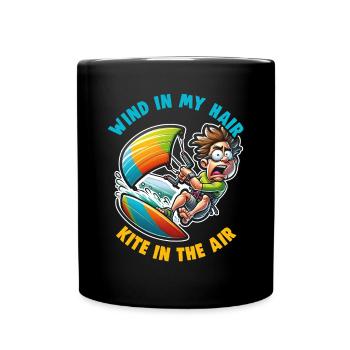 Kitesurfing Wind in my hair kite in the air - Full Colour Mug - black - Front