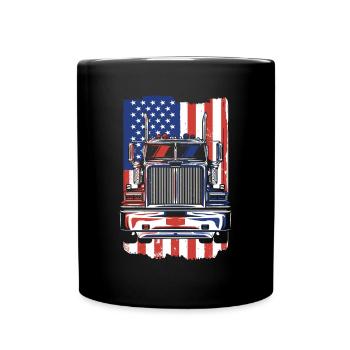 Truck American Flag Trucker Truckie Legends Truck - Full Colour Mug - black - Front