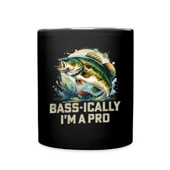 Bass-mäßig bin ich ein Profi-Bassfisch - Tasse einfarbig - Schwarz - Vorne