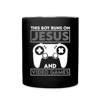 Ce garçon court sur Jésus et les jeux vidéo - Mug uni - noir - Devant