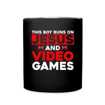 Ce garçon court sur Jésus et les jeux vidéo - Mug uni - noir - Devant