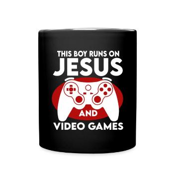 Ce garçon court sur Jésus et les jeux vidéo - Mug uni - noir - Devant
