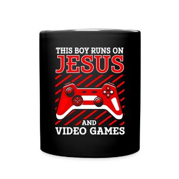 Ce garçon court sur Jésus et les jeux vidéo - Mug uni - noir - Devant