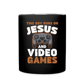 Ce garçon court sur Jésus et les jeux vidéo - Mug uni - noir - Devant