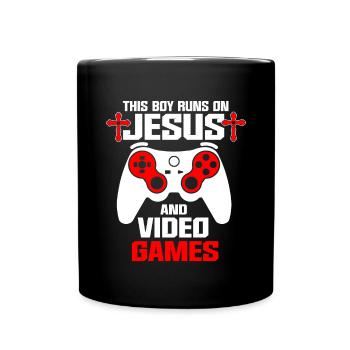 Ce garçon court sur Jésus et les jeux vidéo - Mug uni - noir - Devant