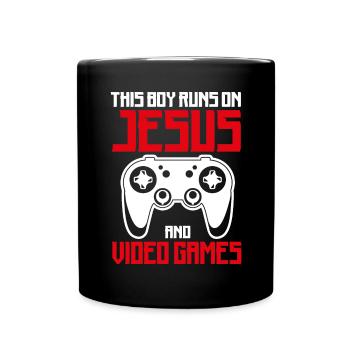 Ce garçon court sur Jésus et les jeux vidéo - Mug uni - noir - Devant
