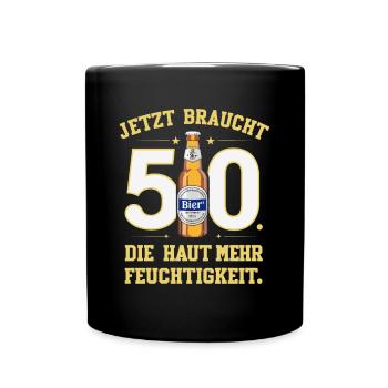 Bier Humor zum 50. Geburtstag - Tasse einfarbig - Schwarz - Vorne