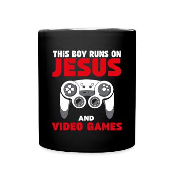 Ce garçon court sur Jésus et les jeux vidéo - Mug uni - noir - Devant