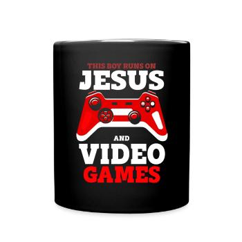 Ce garçon court sur Jésus et les jeux vidéo - Mug uni - noir - Devant