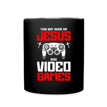 Ce garçon court sur Jésus et les jeux vidéo - Mug uni - noir - Devant
