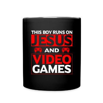 Ce garçon court sur Jésus et les jeux vidéo - Mug uni - noir - Devant