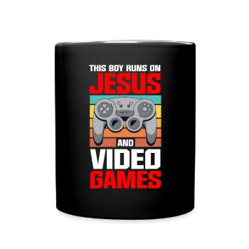 Ce garçon court sur Jésus et les jeux vidéo - Mug uni - noir - Devant