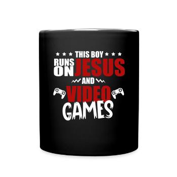 Ce garçon court sur Jésus et les jeux vidéo - Mug uni - noir - Devant