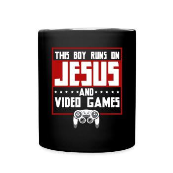 Ce garçon court sur Jésus et les jeux vidéo - Mug uni - noir - Devant