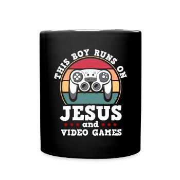 Ce garçon court sur Jésus et les jeux vidéo - Mug uni - noir - Devant