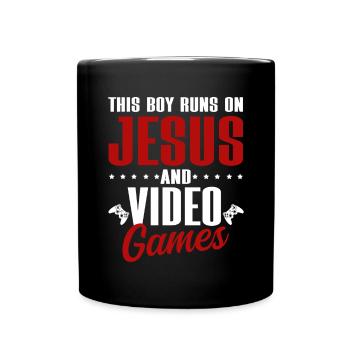 Ce garçon court sur Jésus et les jeux vidéo - Mug uni - noir - Devant