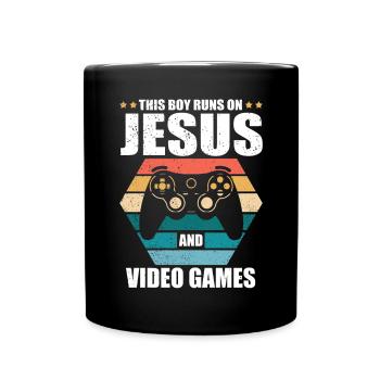 Ce garçon court sur Jésus et les jeux vidéo - Mug uni - noir - Devant