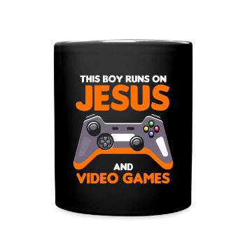 Ce garçon court sur Jésus et les jeux vidéo - Mug uni - noir - Devant