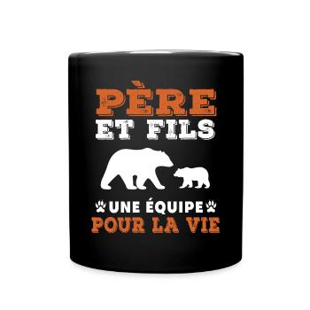 Vater und Sohn Bär, ein Team fürs Leben, Papa - Tasse einfarbig - Schwarz - Vorne