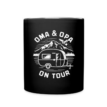 Oma und Opa on Tour mit Wohnwagen - Tasse einfarbig - Schwarz - Vorne