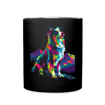 Border Collie Hund Bergwald Pop Art - Tasse einfarbig - Schwarz - Vorne