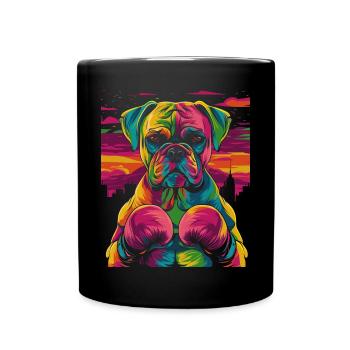 Boxer Boxing Bulldog Dog Pop Art - Full Colour Mug - black - Front