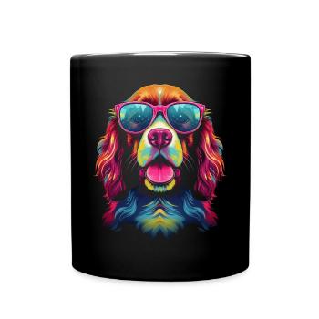 Brittany Spaniel Chien Lunettes Pop Art - Mug uni - noir - Devant