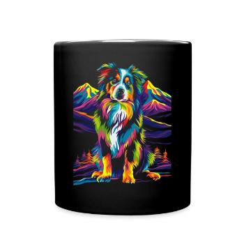 Collie Hund Bergwald Pop Art - Tasse einfarbig - Schwarz - Vorne