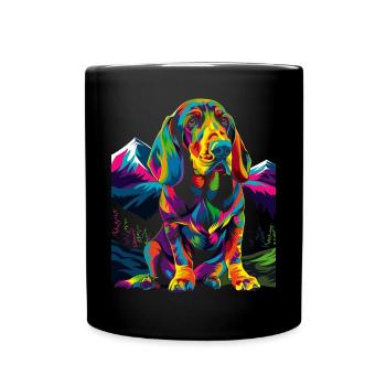 Waschbärhund Hund Bergwald Pop Art - Tasse einfarbig - Schwarz - Vorne
