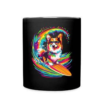 Lunettes de soleil Corgi Dog Surfing Pop Art - Mug uni - noir - Devant