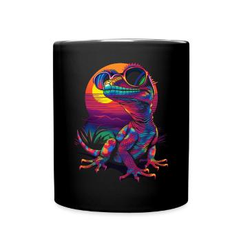 Crested Gecko Lizard Sunglasses Sunset - Full Colour Mug - black - Front