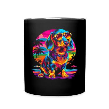 Dachshund Dog Sunglasses Beach Sunset Butt - Full Colour Mug - black - Front