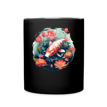 Vintage 80er Retro Japanisch Asiatisch Koi Karpfen - Tasse einfarbig - Schwarz - Vorne