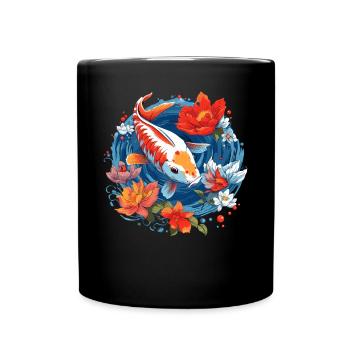 Vintage 80er Retro Japanisch Asiatisch Koi Karpfen - Tasse einfarbig - Schwarz - Vorne