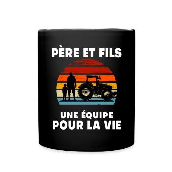 Vater und Sohn Vintage Bauer Retro Sonnenuntergang - Tasse einfarbig - Schwarz - Vorne