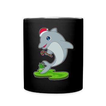 Dolphin Christmas Candy Cane - Full Colour Mug - black - Front