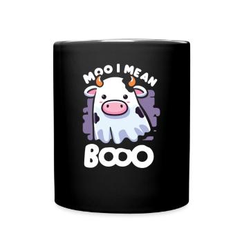 Moo Je veux dire Boo Mignon Kawaii Halloween Vache Fantôme - Mug uni - noir - Devant