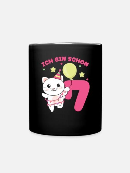 Ich bin schon 7 Katzen Geburtstags Kinder - Tasse einfarbig - Schwarz