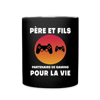 Vater und Sohn Gaming Retro Vintage Gamer Vater - Tasse einfarbig - Schwarz - Vorne