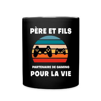 Vater und Sohn Gaming Vintage Retro Gamer Papa - Tasse einfarbig - Schwarz - Vorne