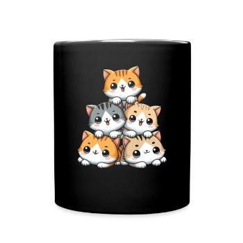 Stack of Kitty Cats Stack Kawaii Meowtain Anime - Full Colour Mug - black - Front