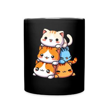 Stack of Kitty Cats Stack Kawaii Meowtain Anime - Full Colour Mug - black - Front