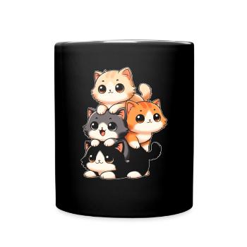 Stack of Kitty Cats Stack Kawaii Meowtain Anime - Full Colour Mug - black - Front