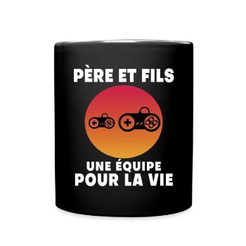 Vater und Sohn Gamer Retro Vintage Papa Gaming - Tasse einfarbig - Schwarz - Vorne