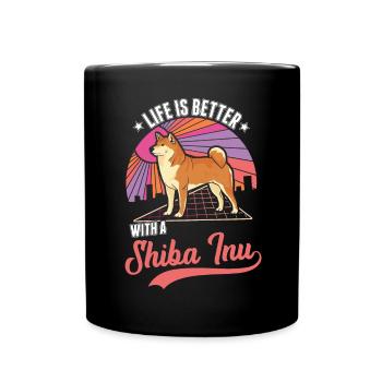 Das Leben ist besser mit Shiba Inu - Tasse einfarbig - Schwarz - Vorne