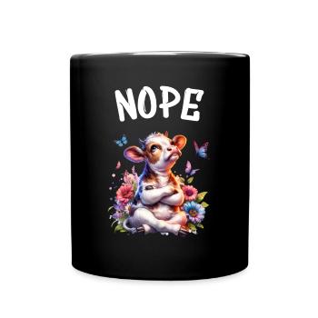 Kuh Spruch Nope für Jungen und Mädchen - Tasse einfarbig - Schwarz - Vorne