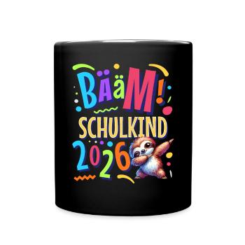 Bääm Schulkind 2026 Dabbing Faultier - Tasse einfarbig - Schwarz - Vorne