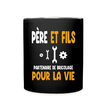 bricolage père et fils partenaire vie papa - Mug uni - noir - Devant