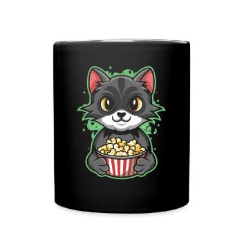 Popcorn Cat Movie Night - Full Colour Mug - black - Front